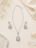Silver-Tone Cushion Halo CZ Jewelry Set