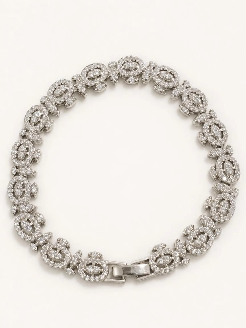 Silver-Tone Pavé Halo Cluster Tennis Bracelet