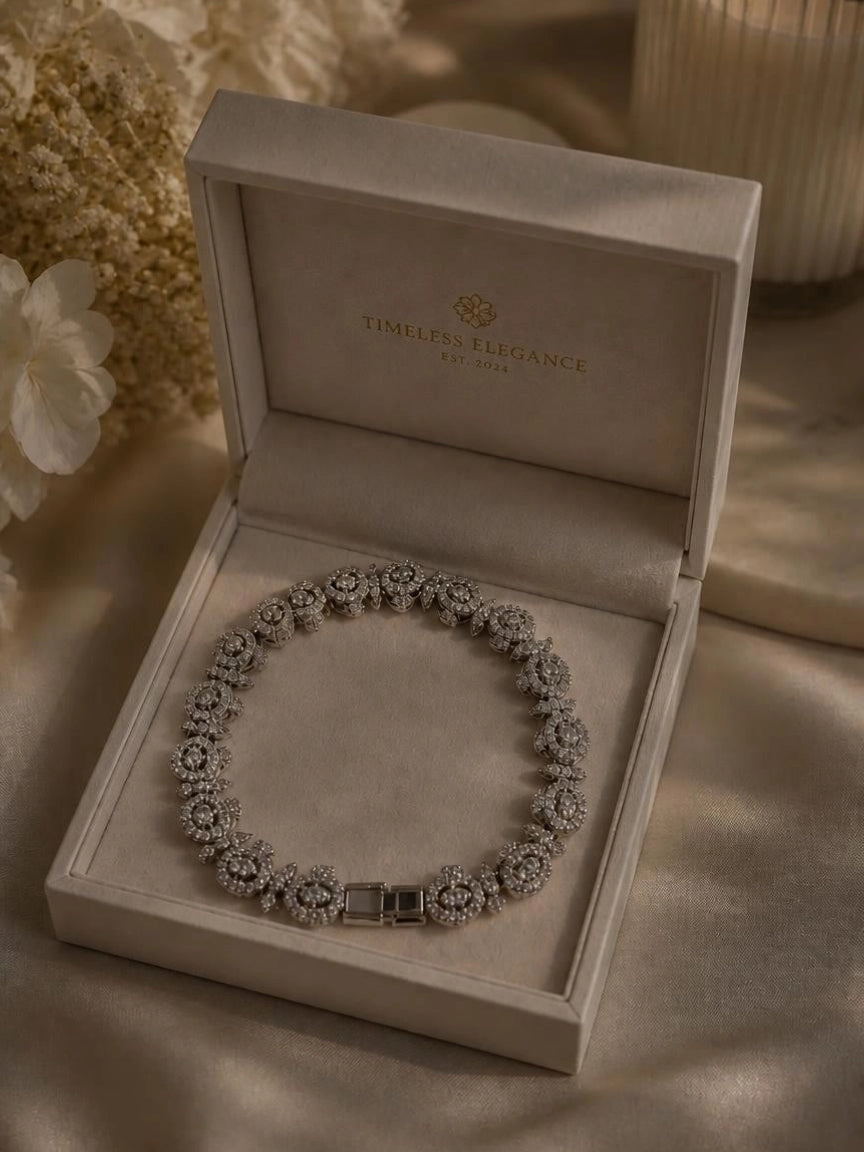 Silver-Tone Pavé Halo Cluster Tennis Bracelet