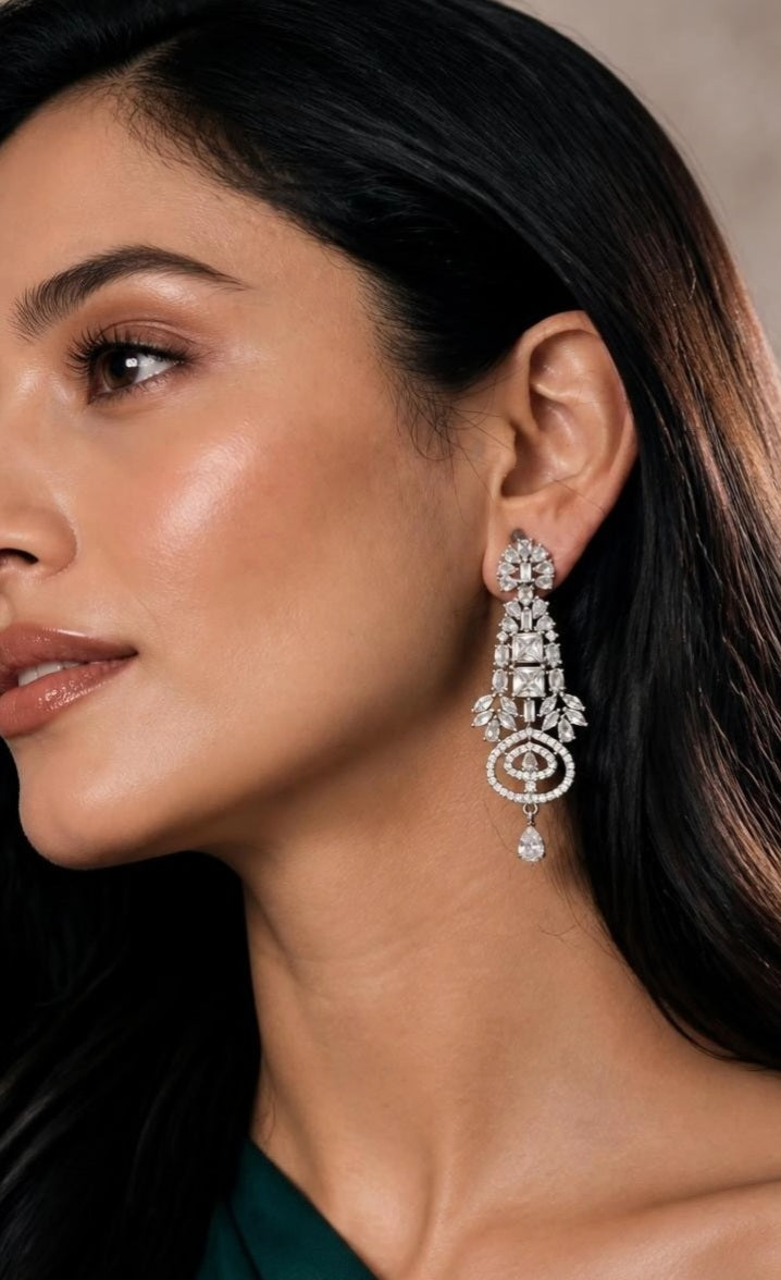 Silver-Tone CZ Cascade Chandelier Earrings