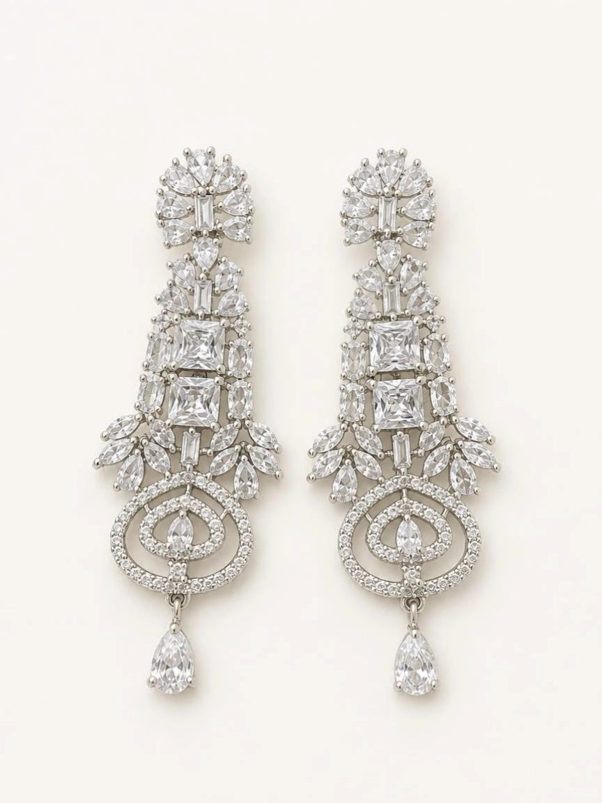 Silver-Tone CZ Cascade Chandelier Earrings