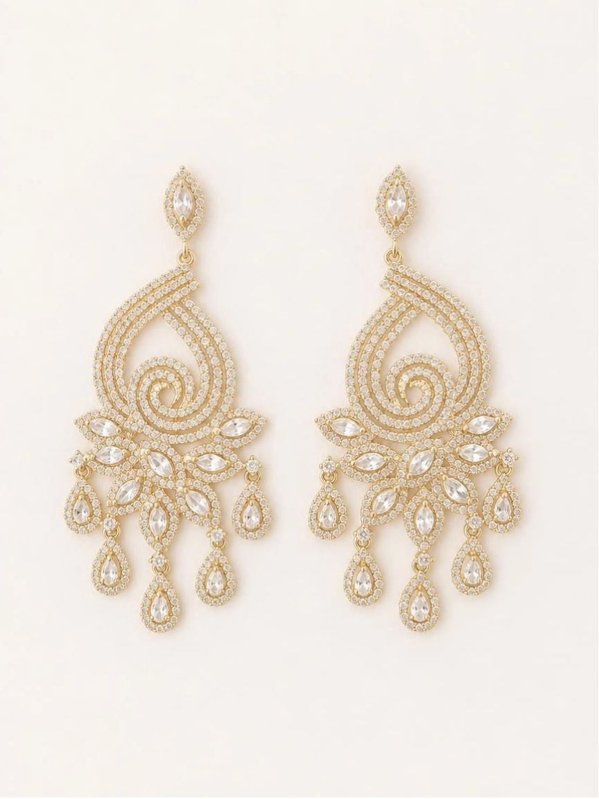 Gold-Tone CZ Swirl Chandelier Tassel Drop Earrings