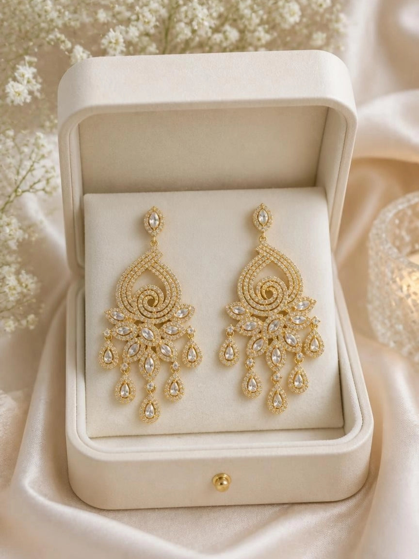 Gold-Tone CZ Swirl Chandelier Tassel Drop Earrings