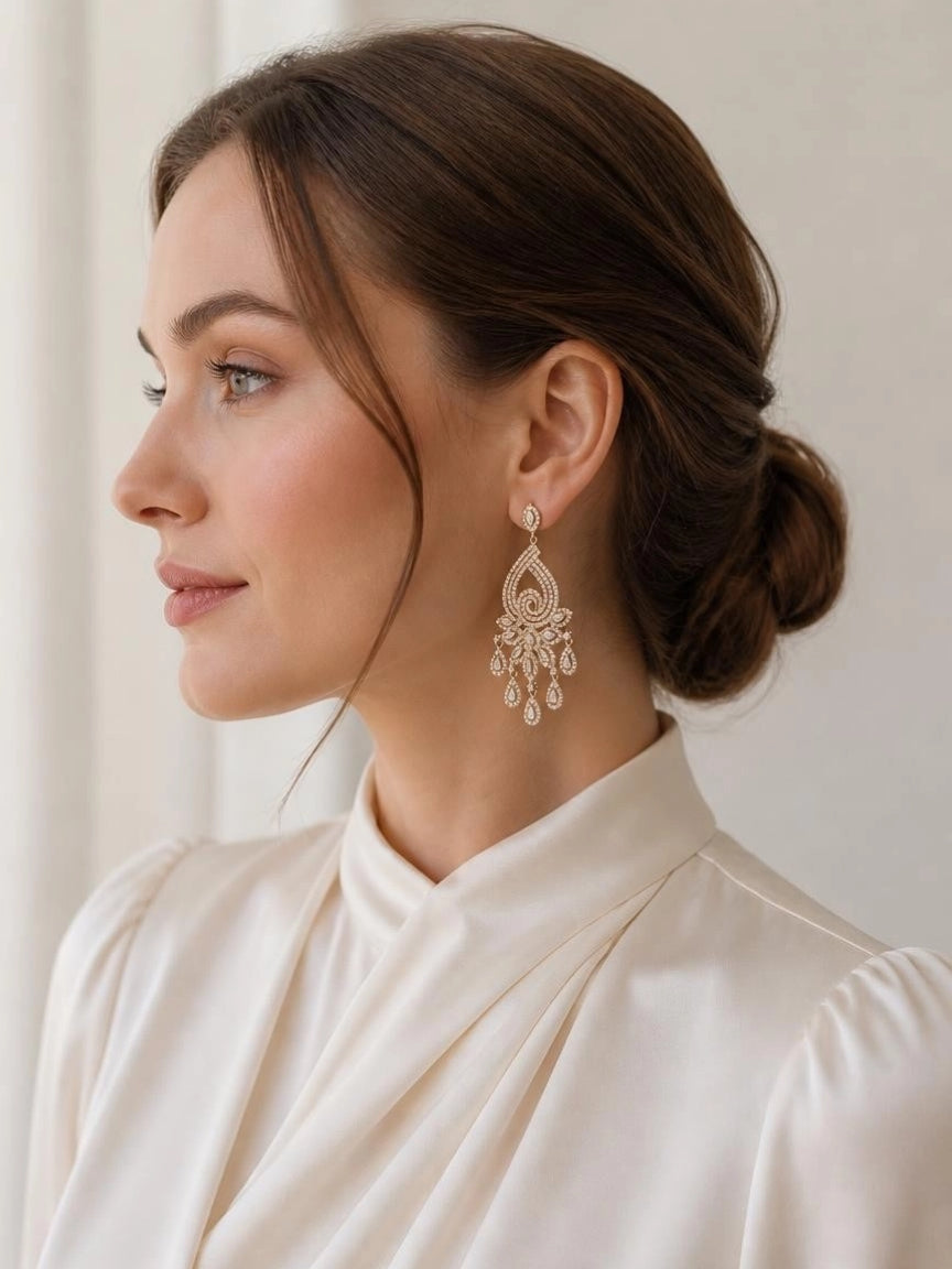 Gold-Tone CZ Swirl Chandelier Tassel Drop Earrings