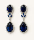 Silver-Tone Sapphire Blue CZ Oval & Teardrop Drop Earrings