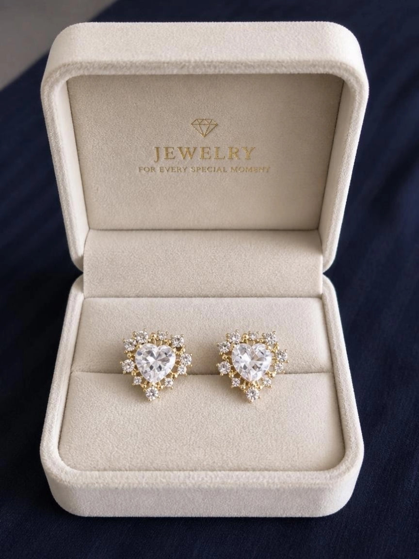 CZ Heart Cluster Stud Earrings