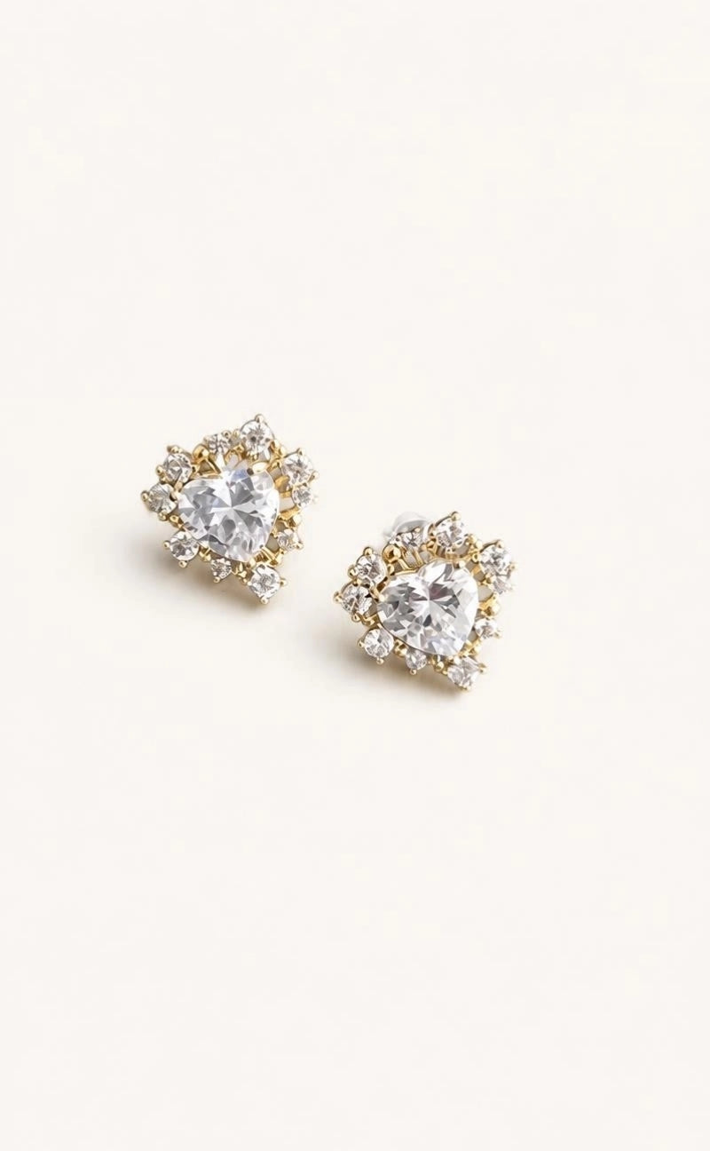CZ Heart Cluster Stud Earrings