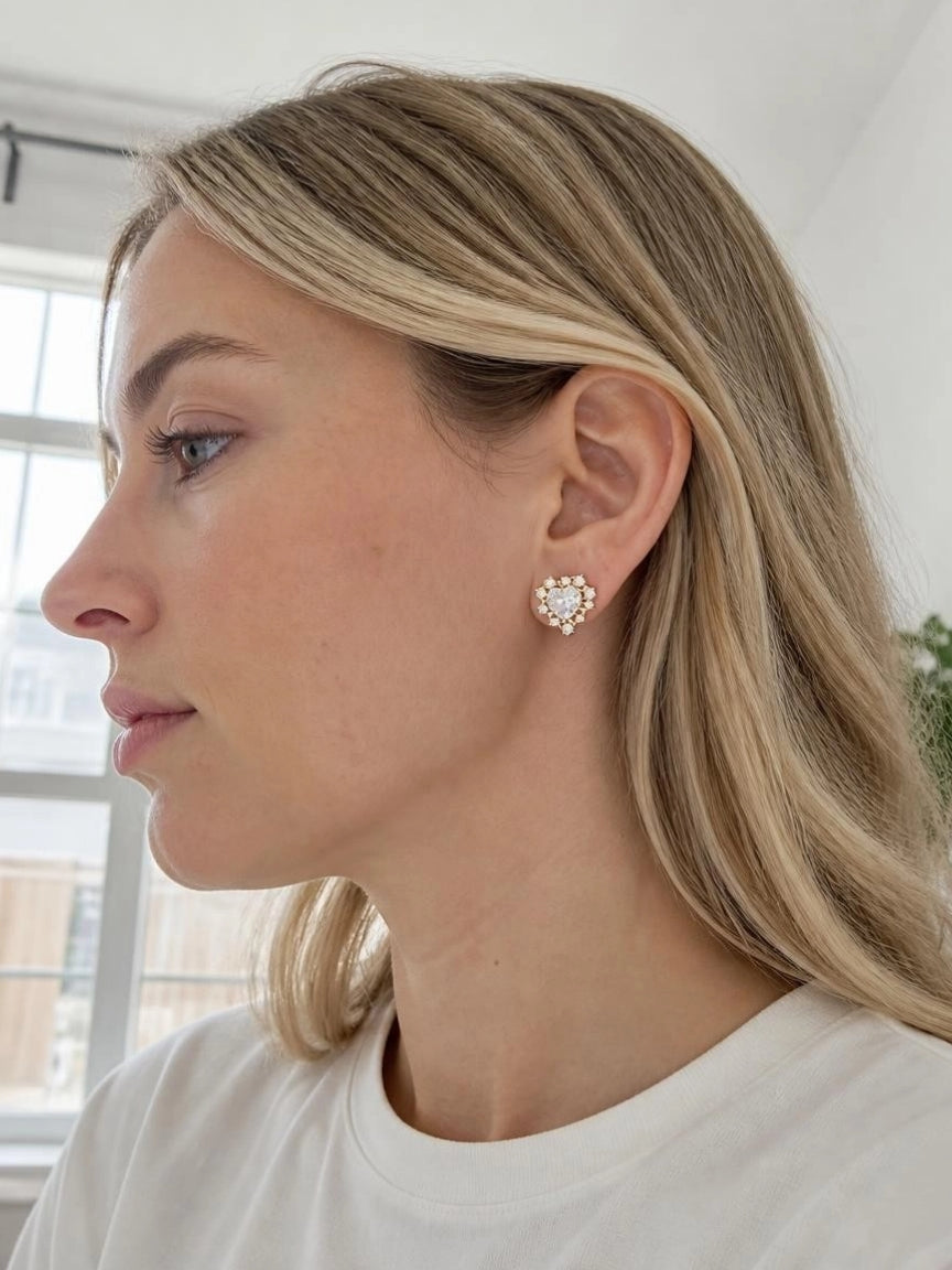 CZ Heart Cluster Stud Earrings
