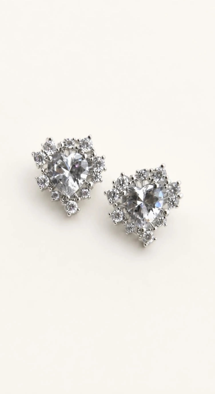 CZ Heart Cluster Stud Earrings
