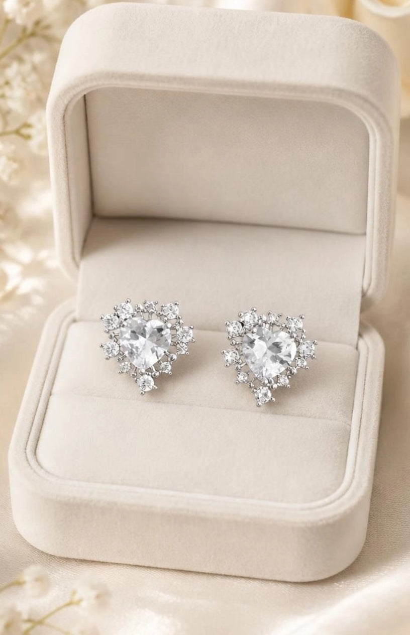 CZ Heart Cluster Stud Earrings