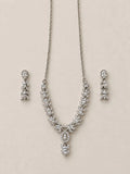 Silver-Tone Marquise CZ Leaf Necklace & Earring Set