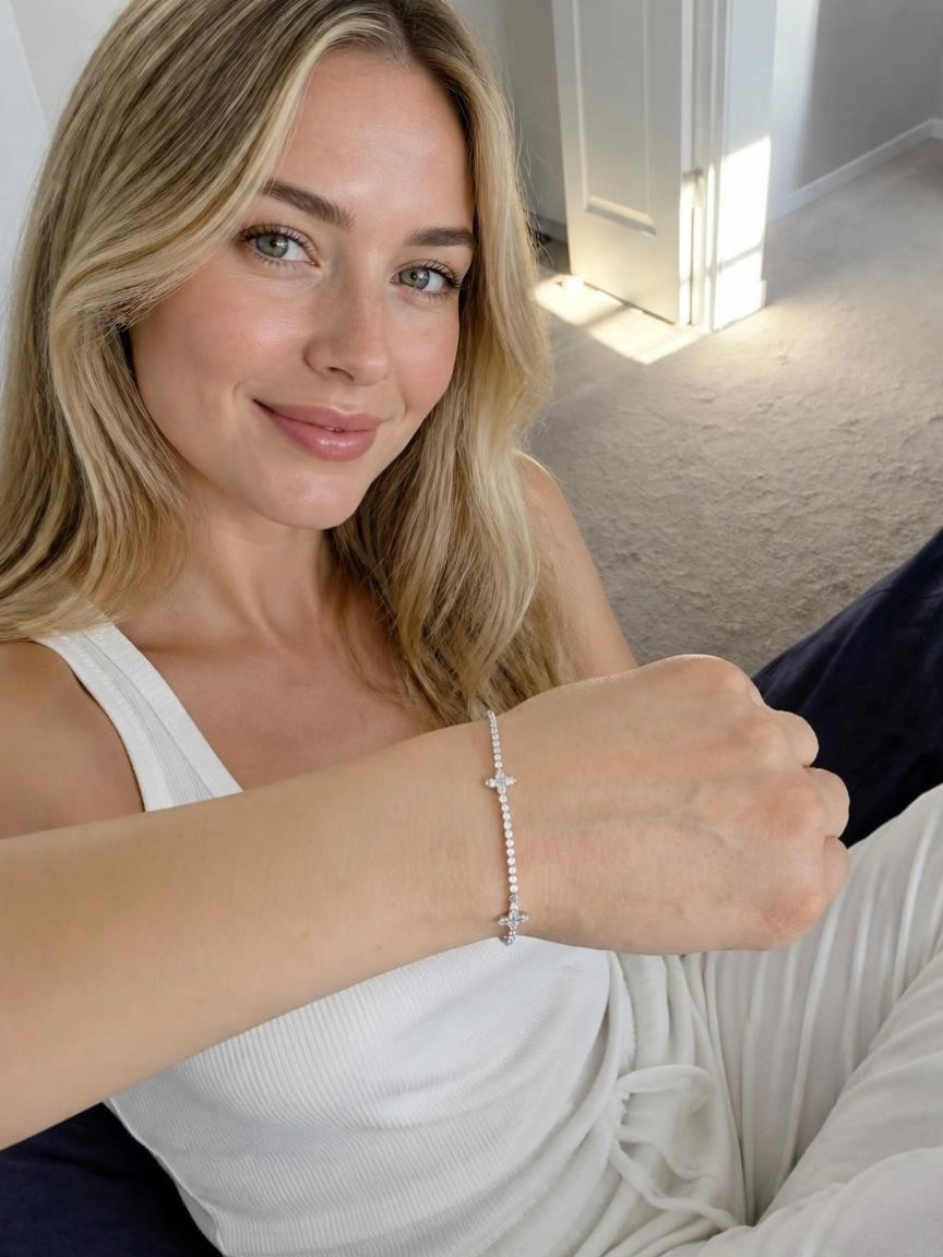 Silver-Tone CZ Star Tennis Bracelet