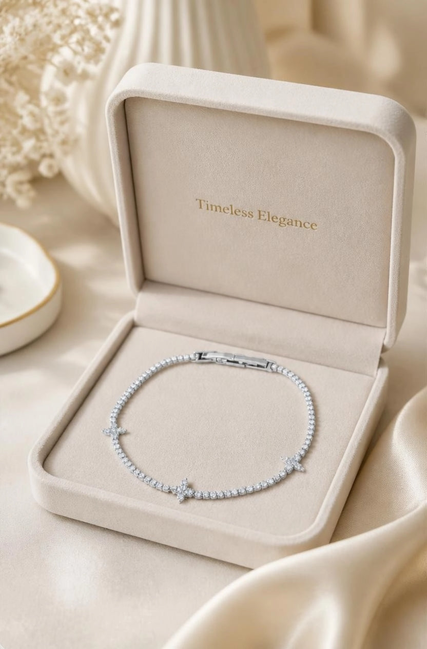 Silver-Tone CZ Star Tennis Bracelet