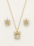 Gold-Tone CZ Bow Pendant Necklace & Earring Set