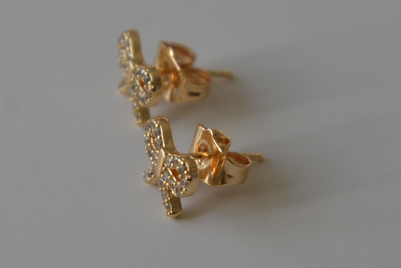 Cubic Zirconia Bow Stud Earrings in Gold-Tone