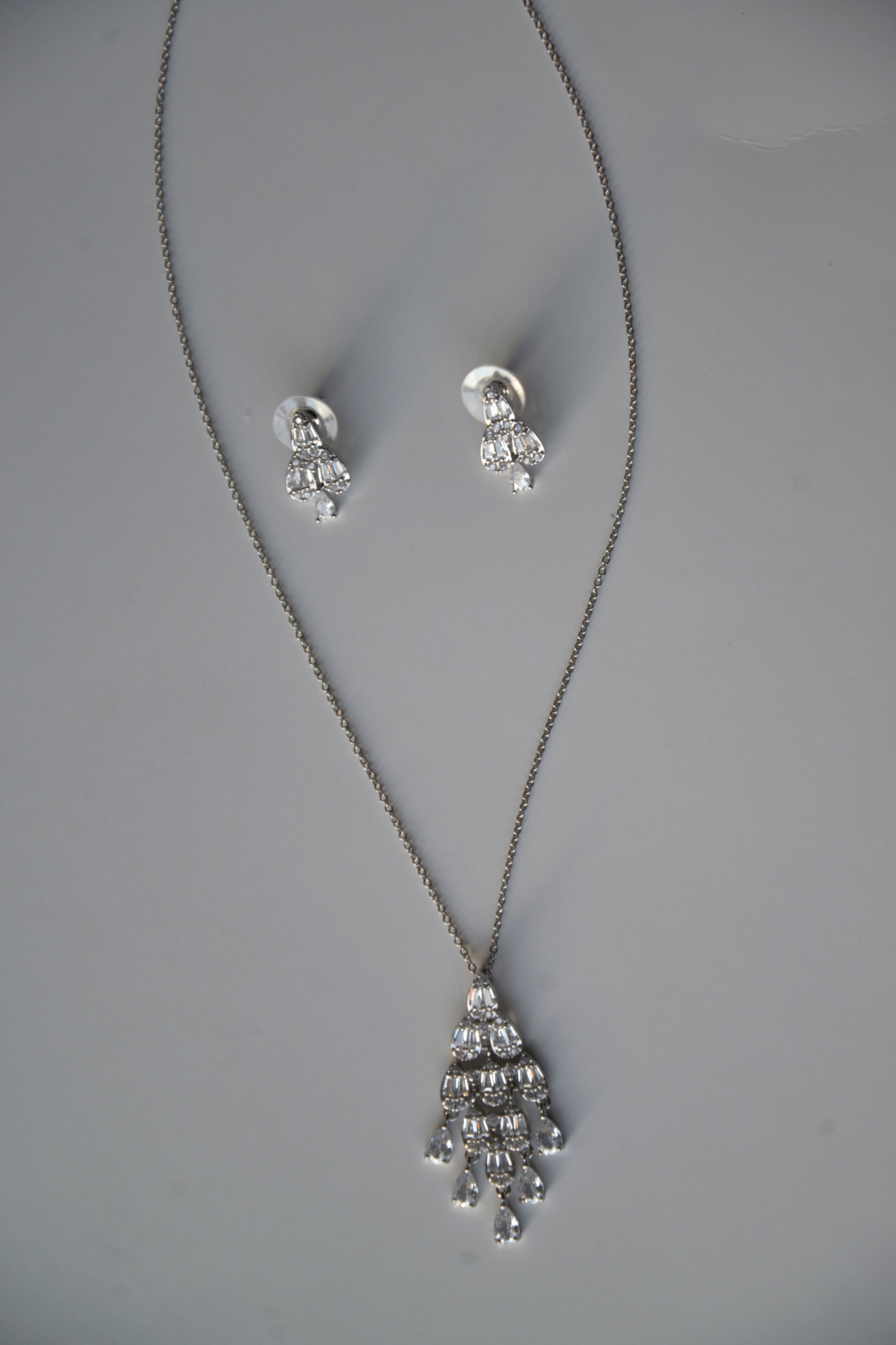 Cascade Teardrop CZ Pendant Necklace & Earring Set