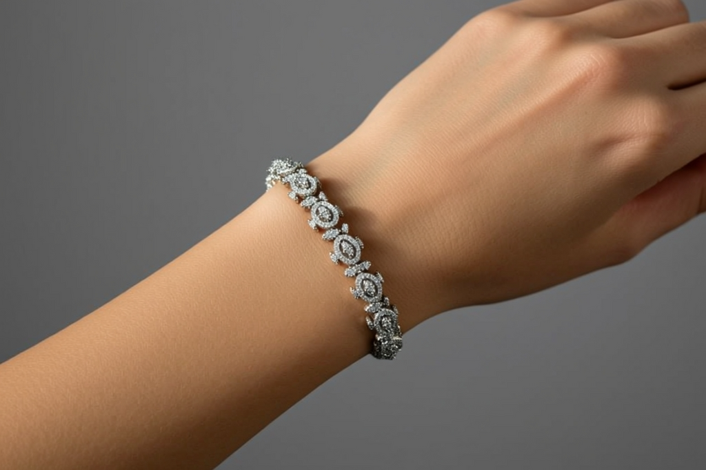 Silver-Tone Pavé Halo Cluster Tennis Bracelet
