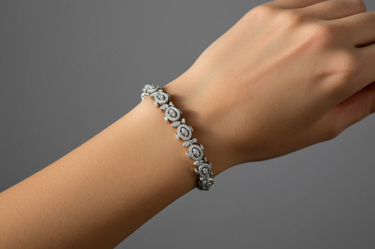 Silver-Tone Pavé Halo Cluster Tennis Bracelet