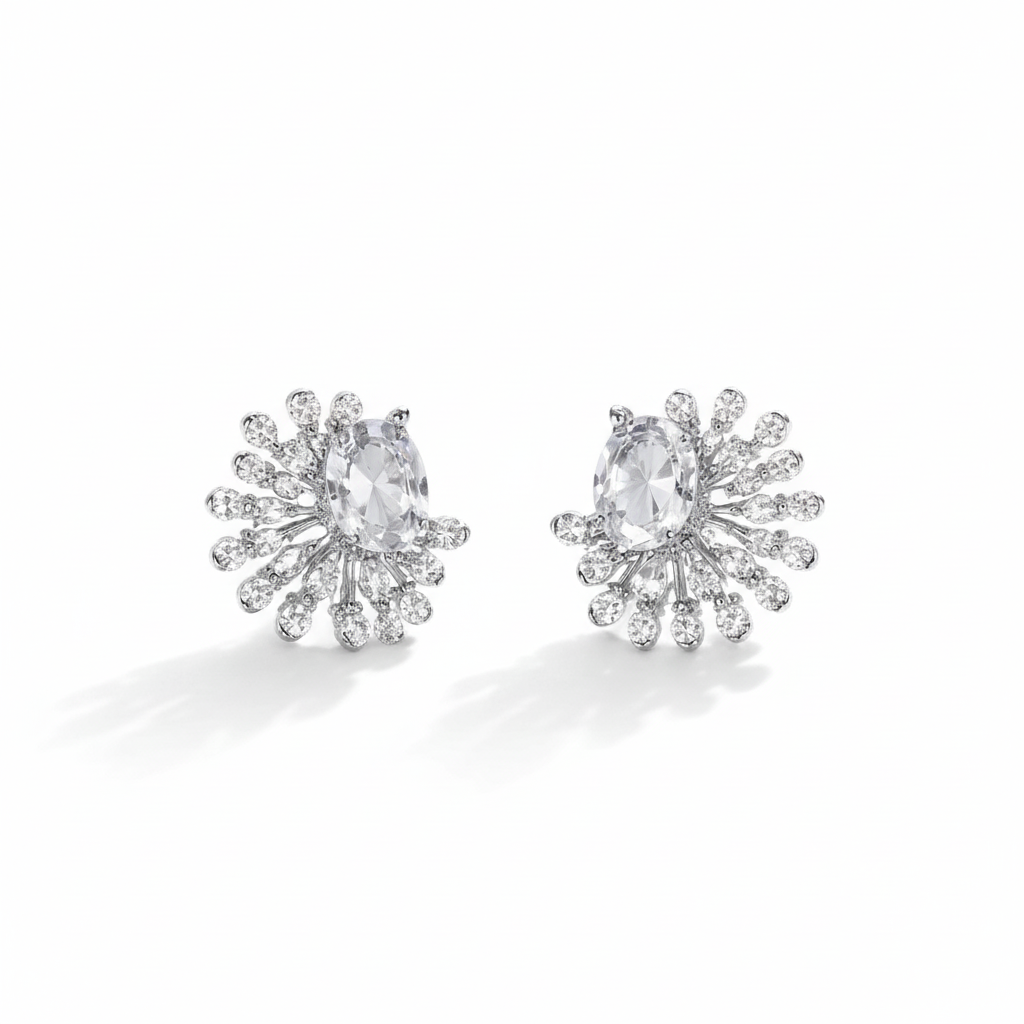 Crystal Burst Stud Earrings – White Background