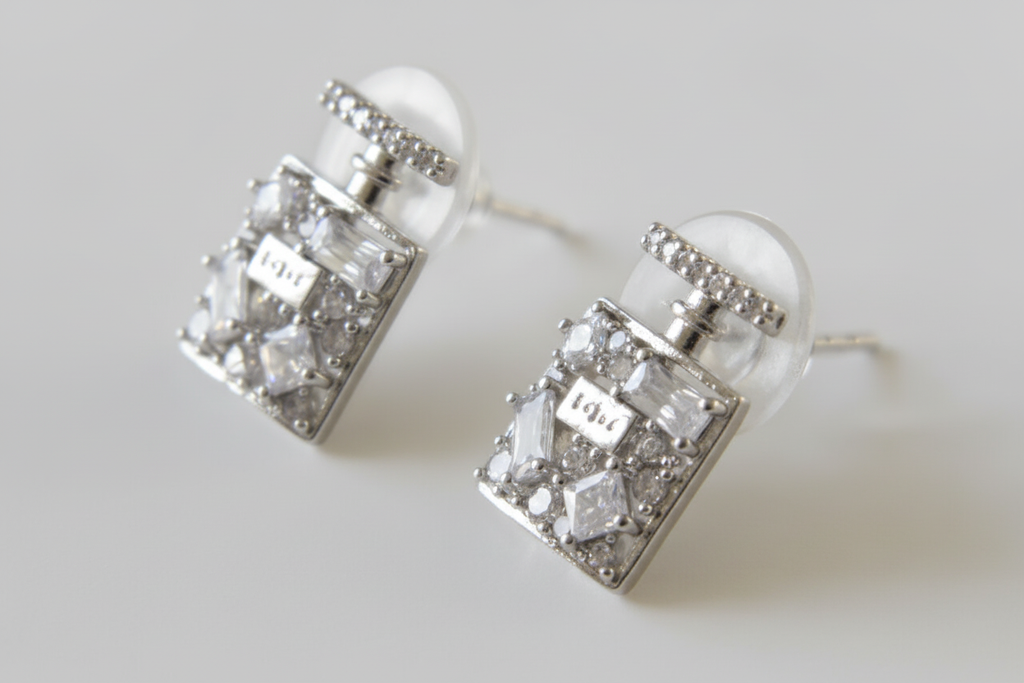 Crystal Perfume Bottle Earrings - Back