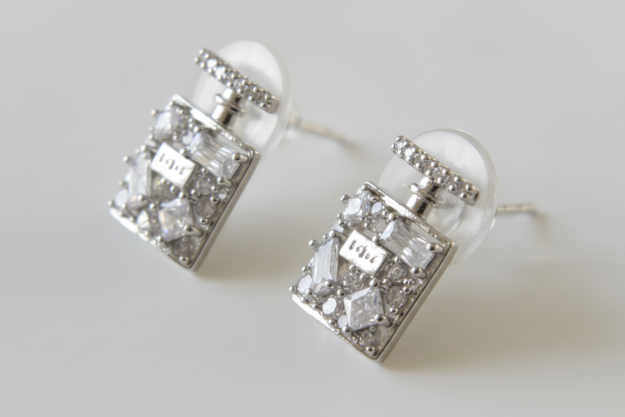 Crystal Perfume Bottle Earrings - Back