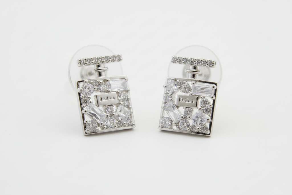 Crystal Perfume Bottle Earrings - Front