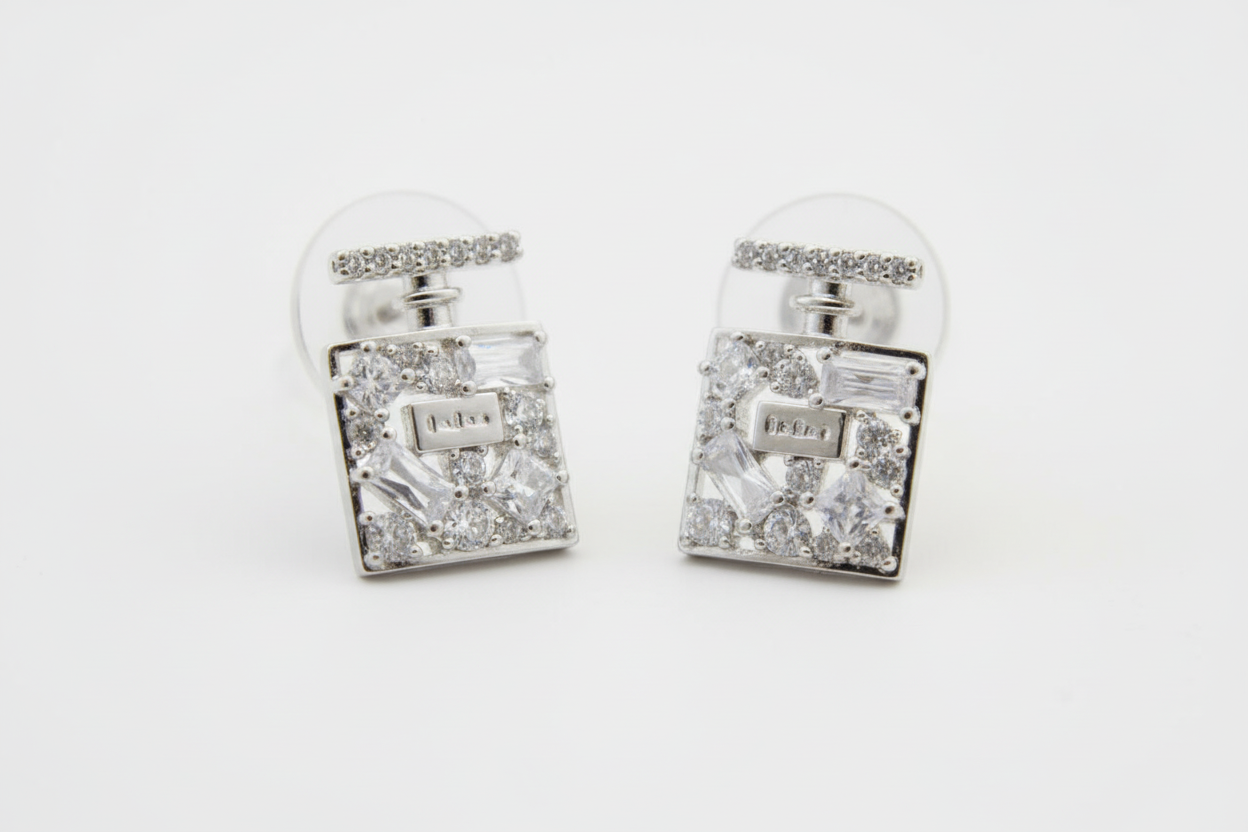 Crystal Perfume Bottle Earrings - Front