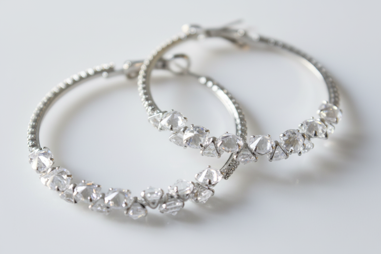 Cubic zirconia cluster hoop earrings angle view