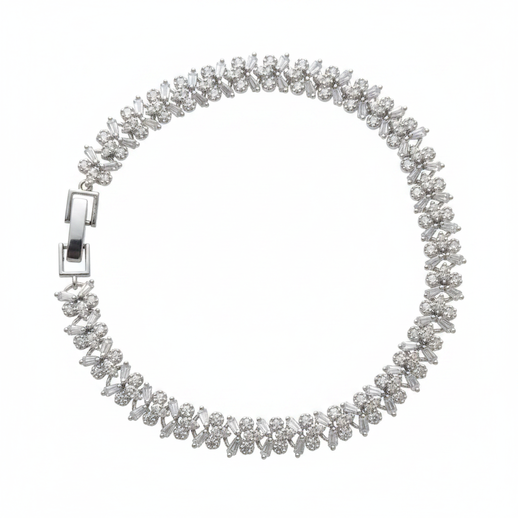 Elegant Halo Cubic Zirconia Bracelet on white background