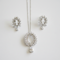 CZ laurel wreath jewelry set detail on white background