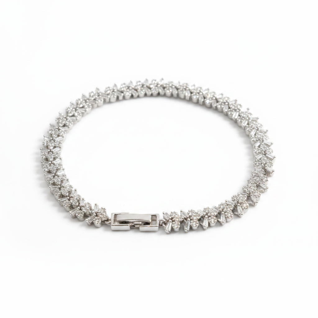 Elegant Halo Cubic Zirconia Bracelet on white background side view