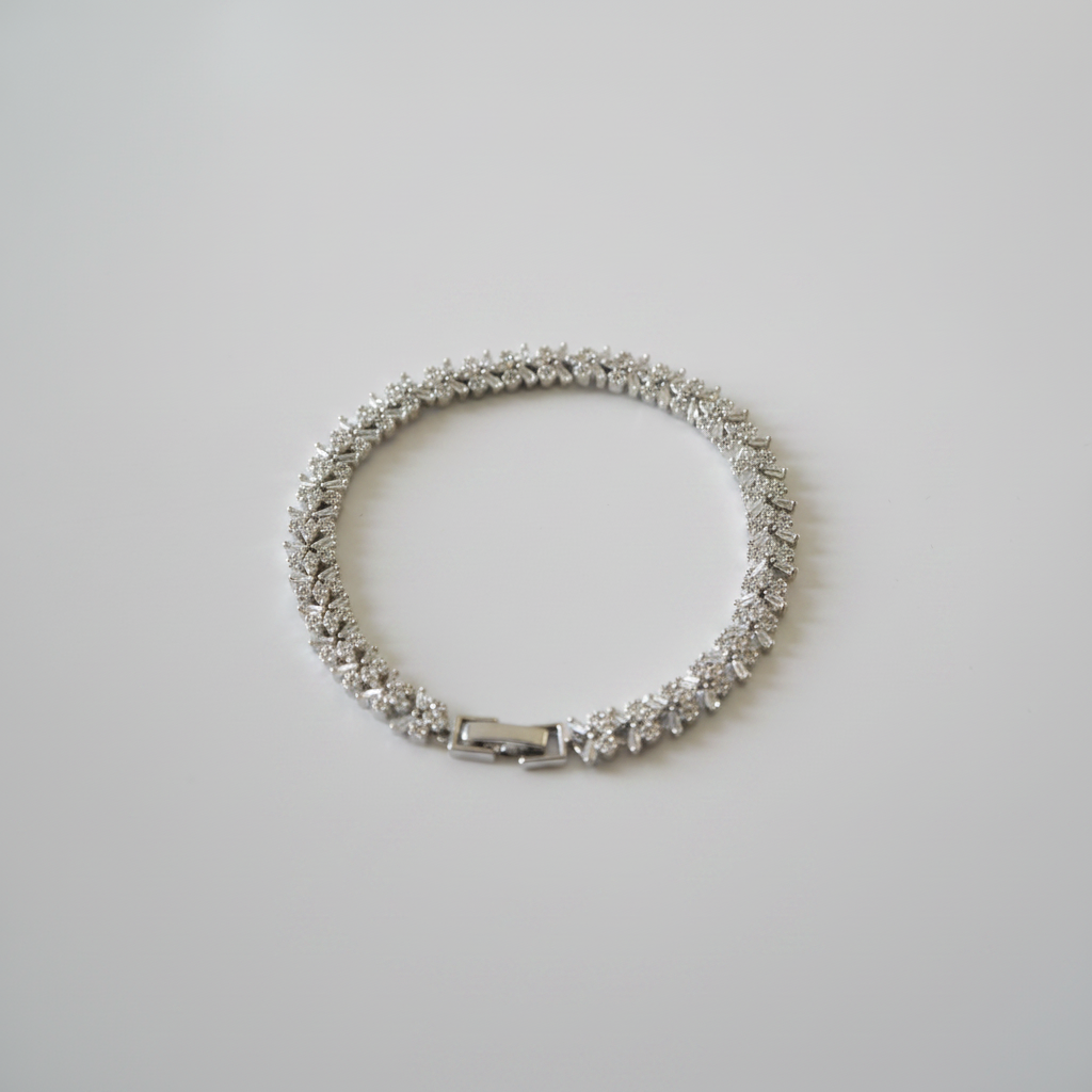 Elegant Halo Cubic Zirconia Bracelet on white background top view