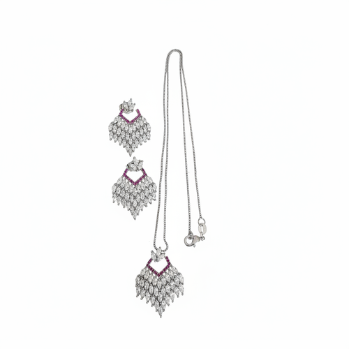 Cascade Bloom cubic zirconia necklace and earring set on white background