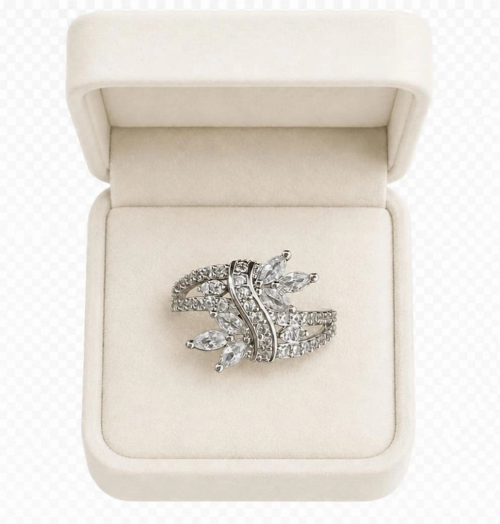Luxe Sparkling Floral Wrap Ring (Adjustable)